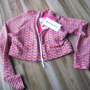 NWT Athleta S Blue Pink White Long Sleeve Crop Top